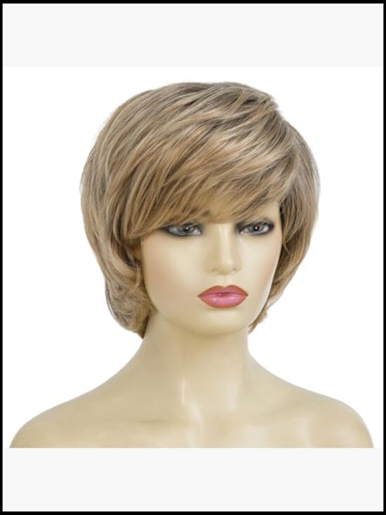 Curly Layered Pixie Cut Wig with Bangs Heat Resistant Short Synthetic Hair main image 6